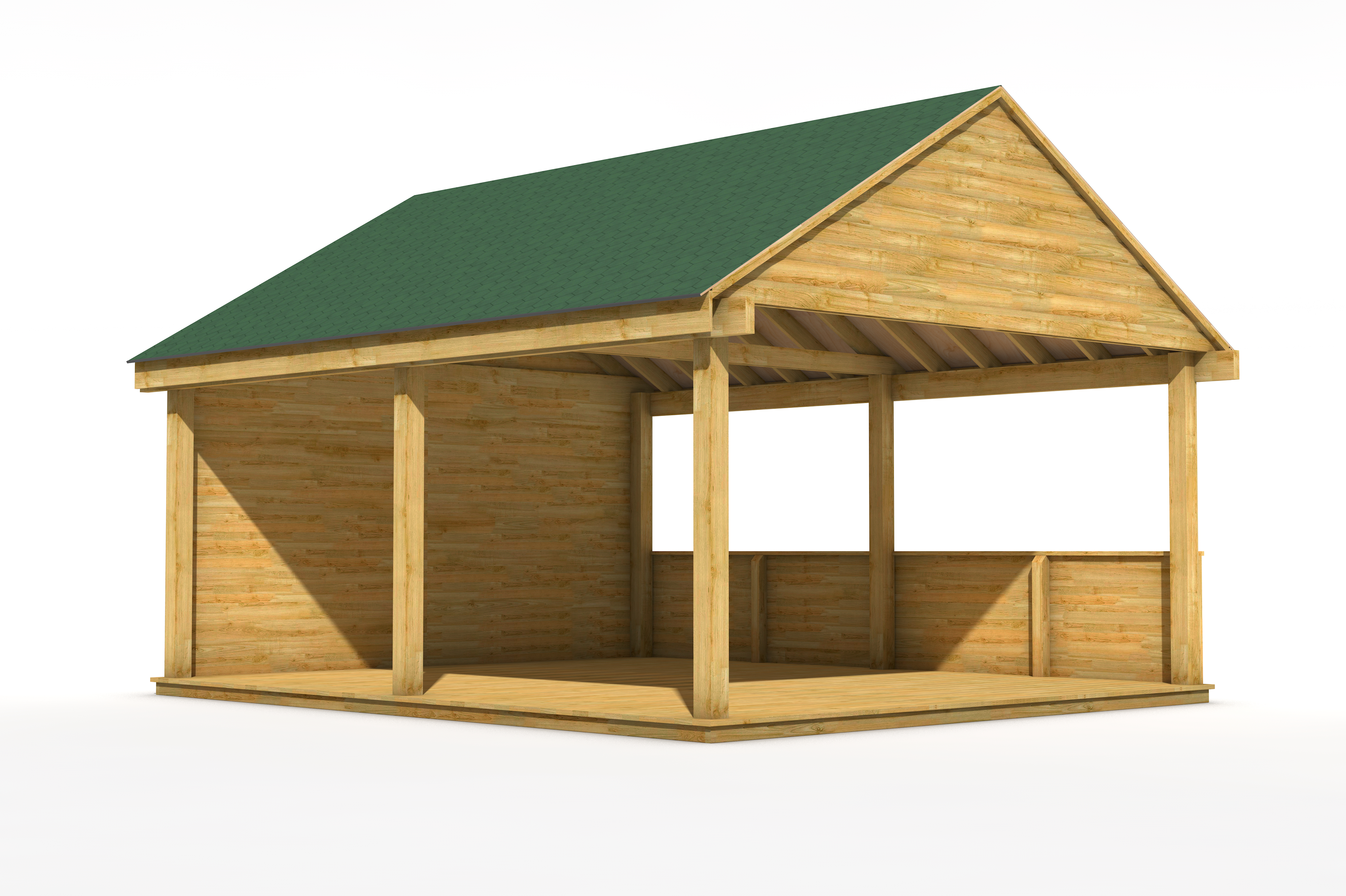 Gable-End Canopy 6M x 5M with Log Clad Sides and Decking