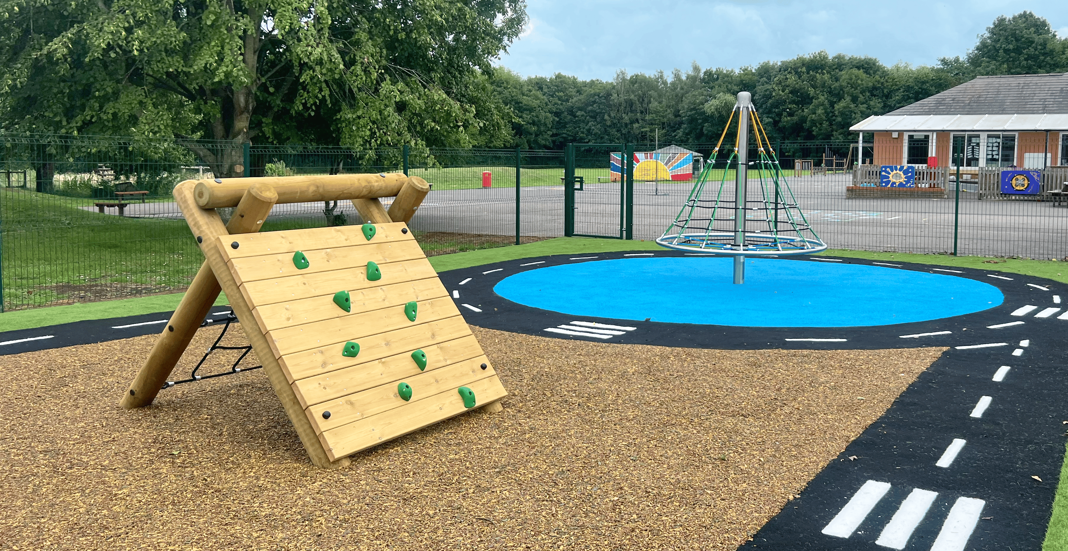Playground with blue swing