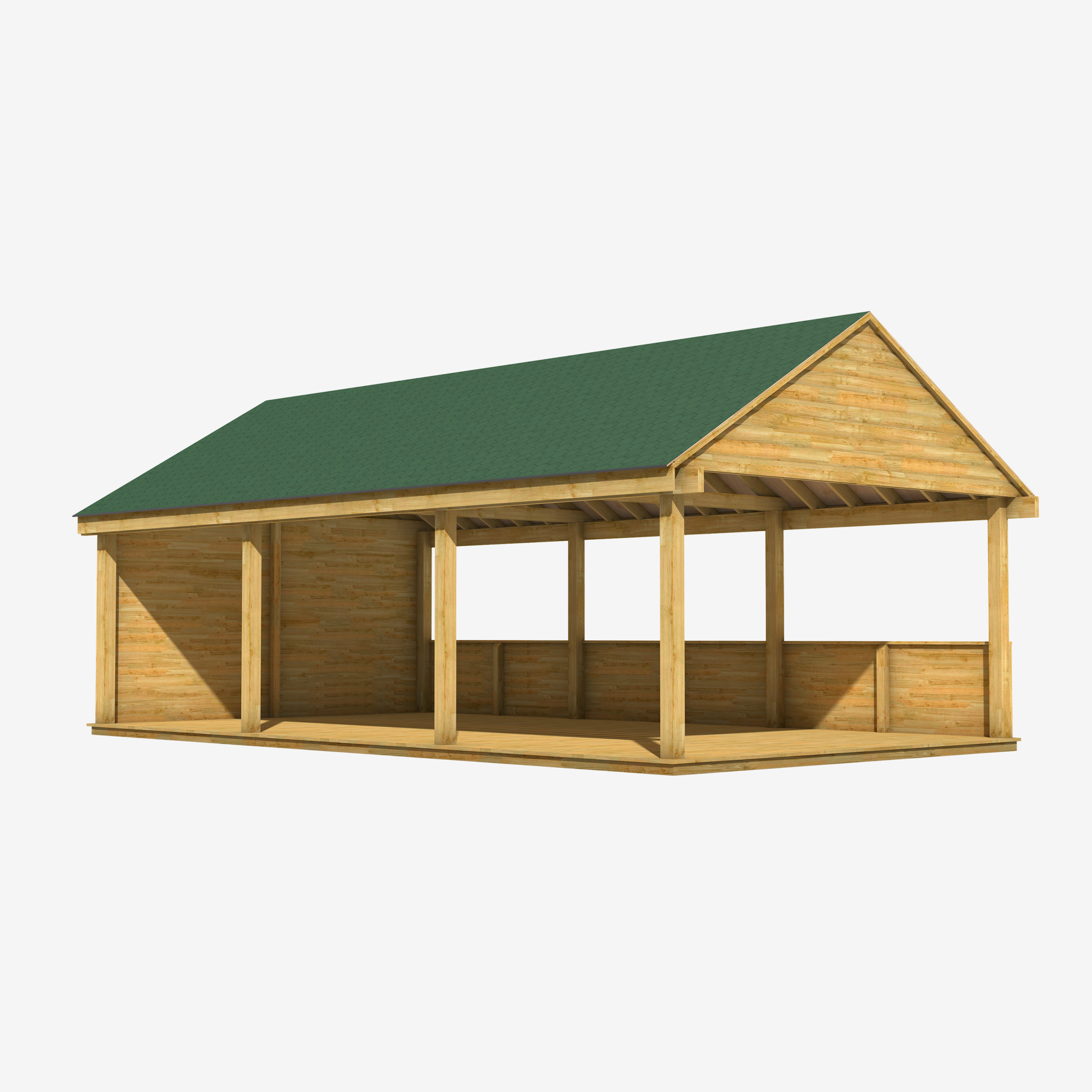 Gable-End Canopy 9M x 5M with Log Clad Sides and Decking