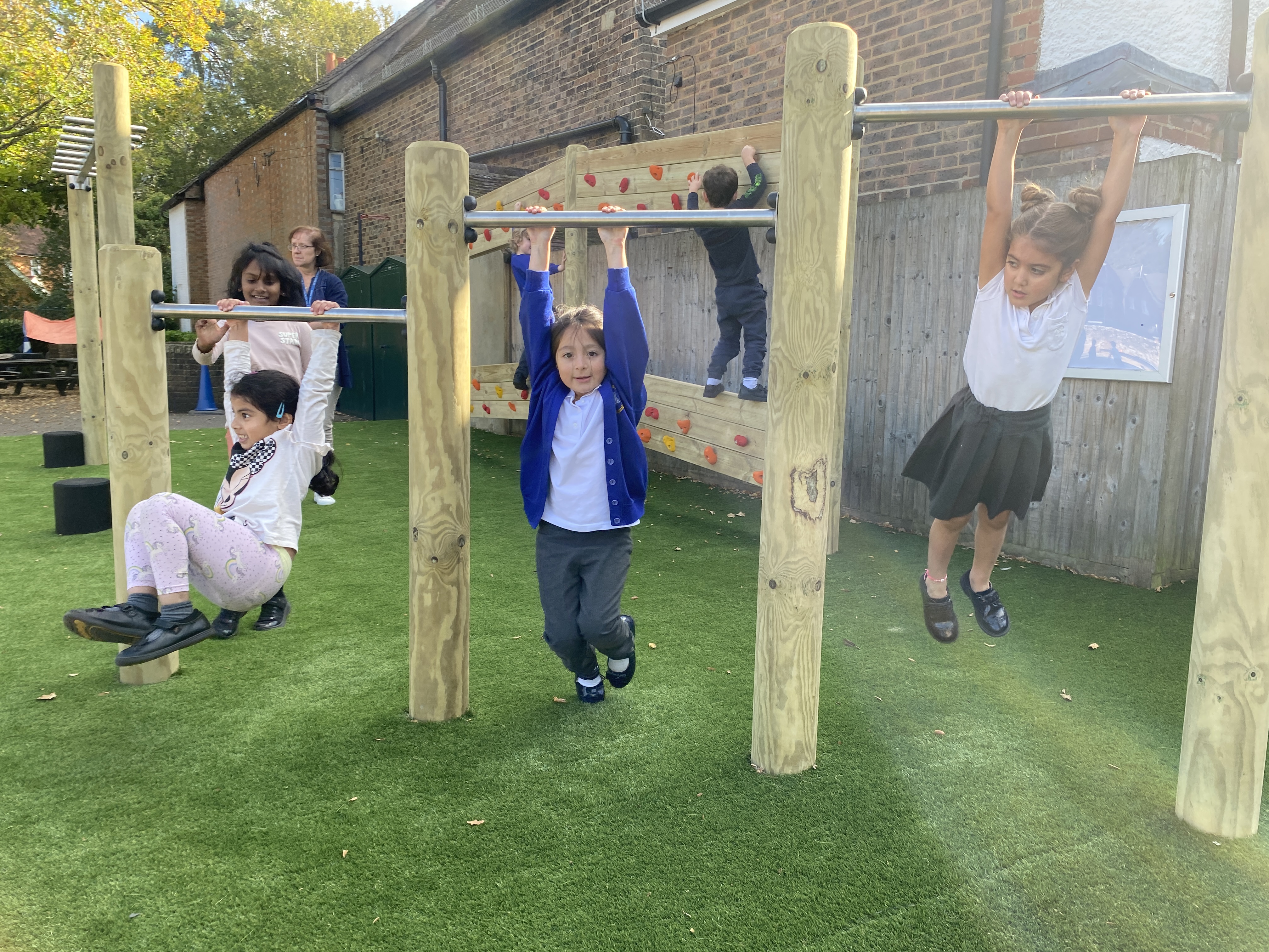 Children playing on roll over bars