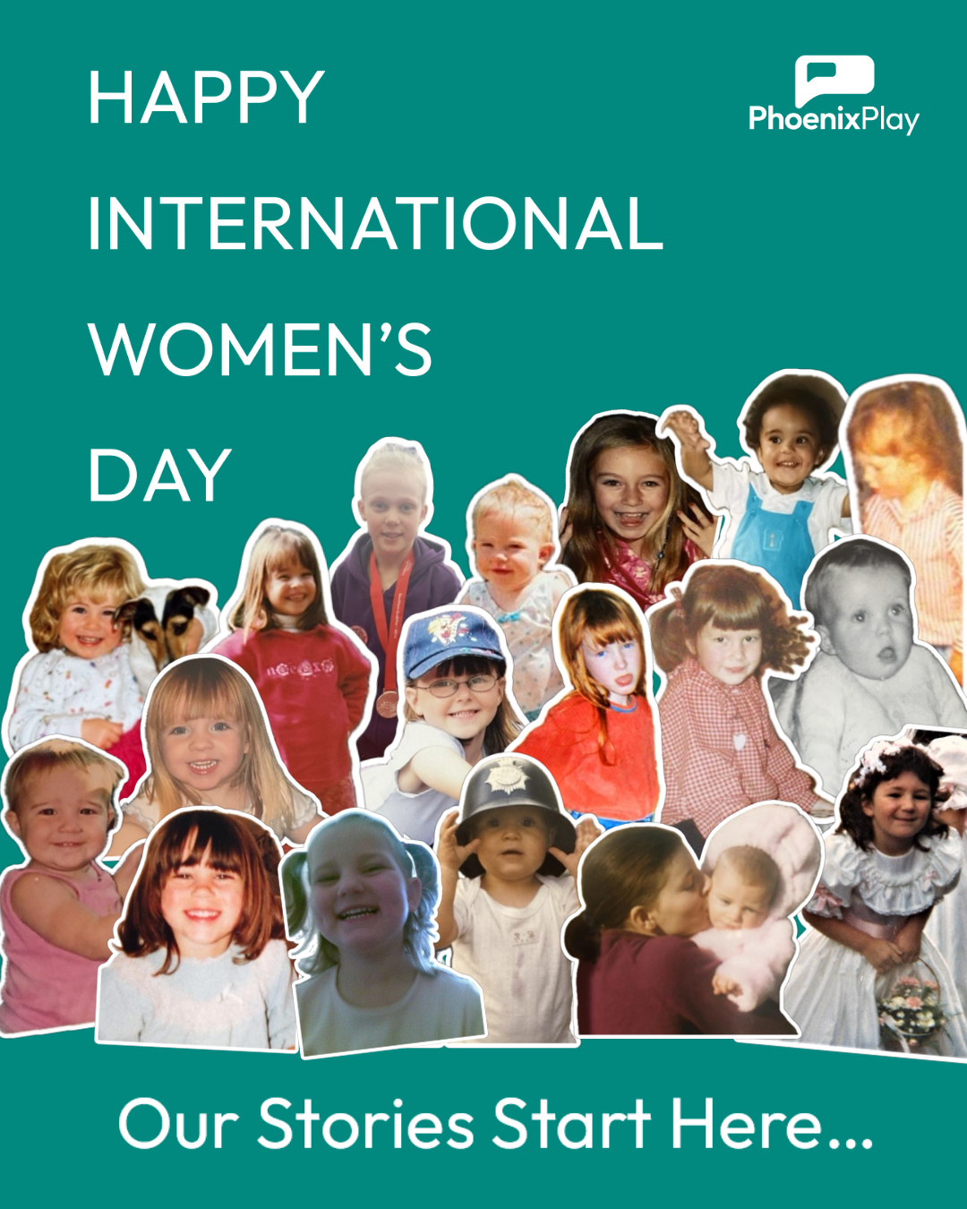 International Women's Day collage of photos of Phoenix Play staff